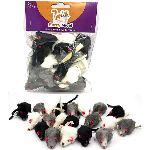AXEL PETS 20 Furry Mice with Catnip and Rattle Sound Interactive Catch Play Mouse Toy for Cat, Pack of 20 Mice