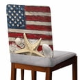 thumbnail image 2 of Retro American Flag Stripe Star Starfish Shell Wood Grain Chair Covers Set of 4 Chair Back Covers Stretch Removable Washable Chairs Slipcovers Chair Protector for Dining Room Kitchen Party Decor, 2 of 5