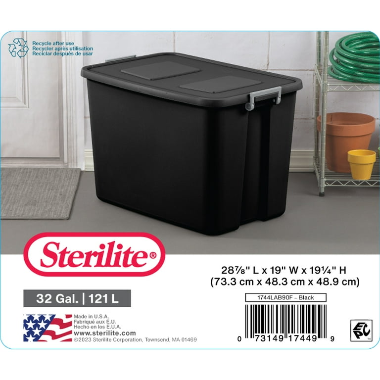 Sterilite 32 Gallon Latch Tote Plastic, Black 