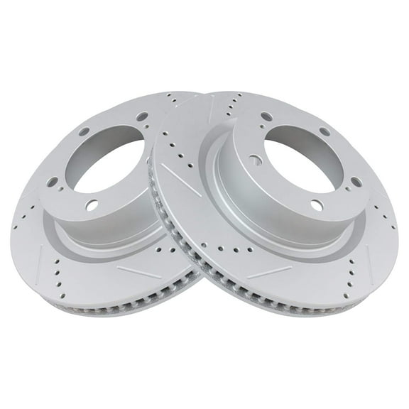 TRQ Front Performance Brake Rotors Set Vented Premium G-Coated Cross Drilled & Slotted Fits Select 2016-2021 Lexus LX570 Toyota Land Cruiser 2008-2022 Sequoia 2007-2021 Tundra