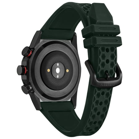 Citizen - CZ Smart 44mm Black IP Stainless Steel Case Hybrid Heart Rate Smartwatch with Silicone Strap - Green