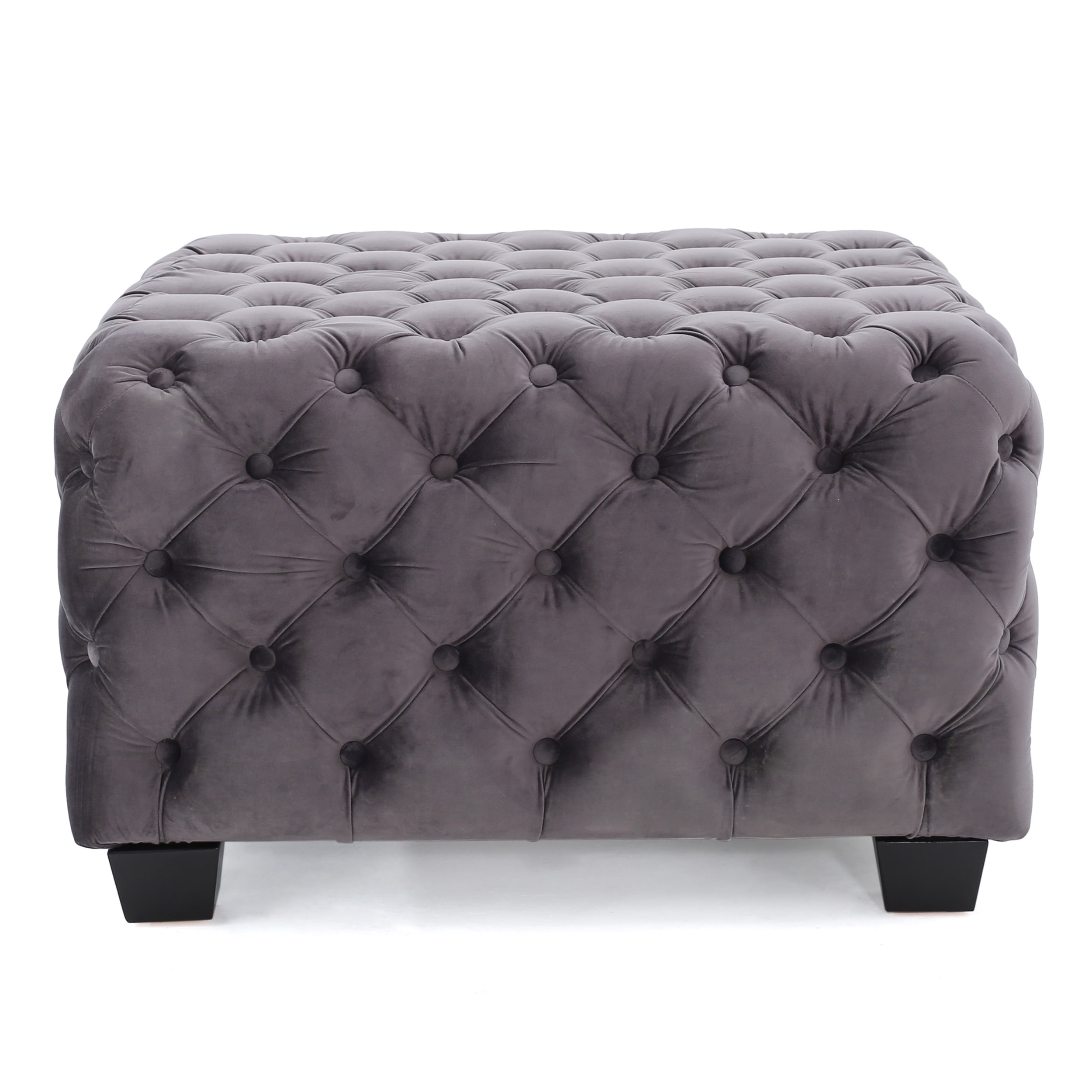 Noble House James Square Velvet Ottoman, Grey