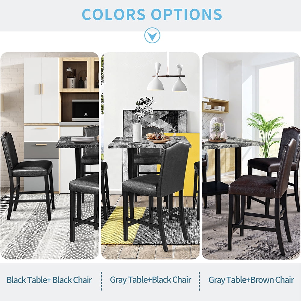 Kepooman 5-Piece Dining Set with Bottom Shelf, Black Chair + Black Table Kepooman 5-Piece Dining Set with Bottom Shelf, Black Chair + Black Table