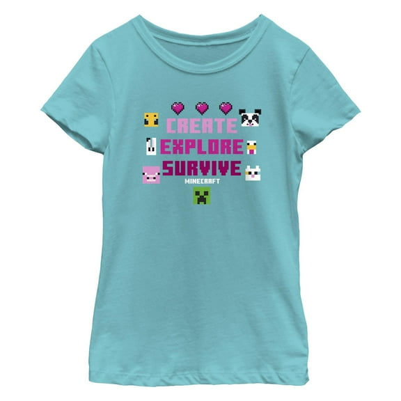 Girl's Minecraft Create Explore Survive Animals  Graphic T-Shirt