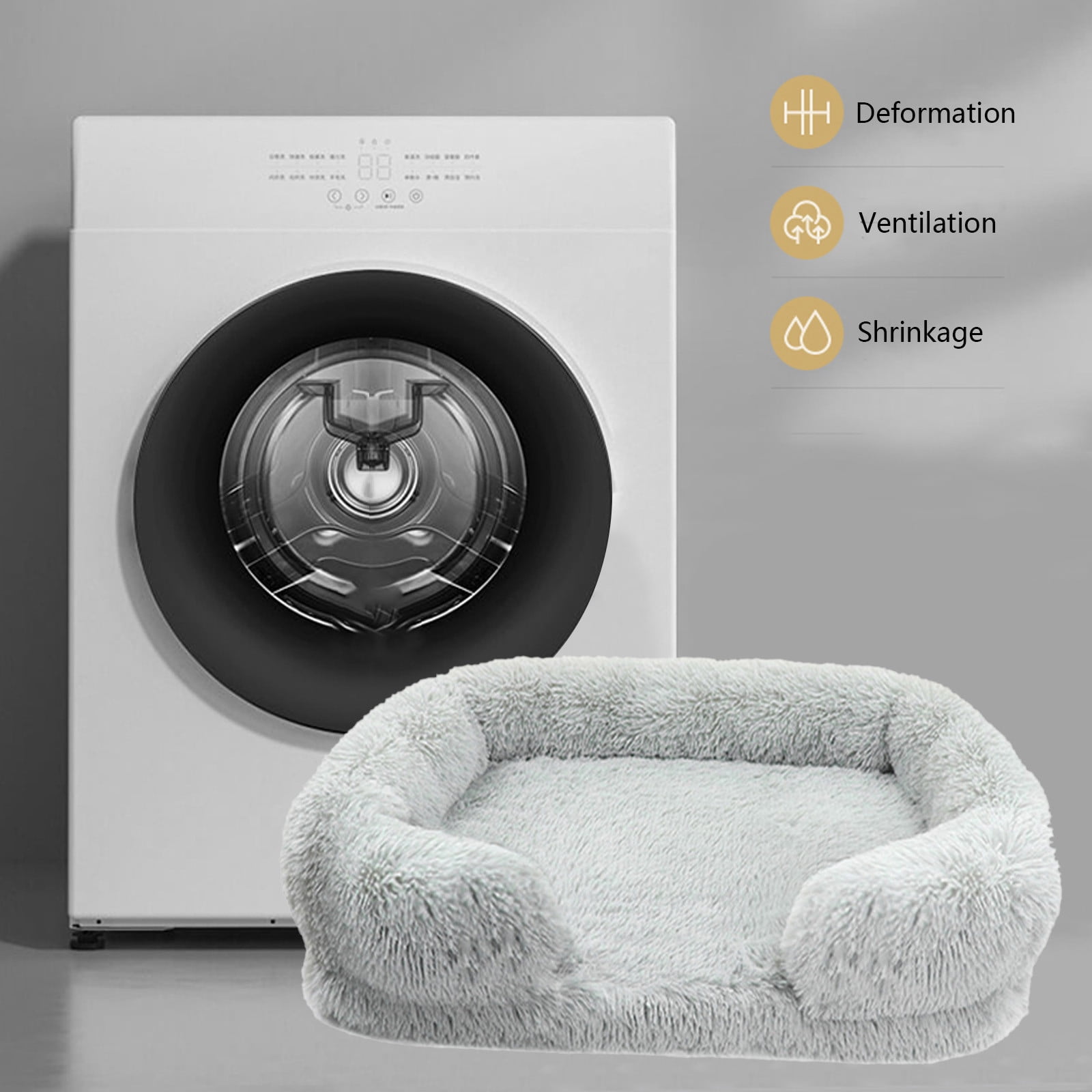 Calming Dog Bed for Medium Dogs, Fluffy Soft Cozy Cat Bed, Faux Fur Anti-Anxiety Plush Donut Cuddler, Washable Pet Bed for All Seasons, Gray