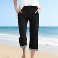 thumbnail image 5 of POIUYTR Women's Summer Cotton Capri Pants Casual Flat Button Zipper Cropped Patns Work Straight Leg Trousers, 5 of 6