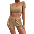 thumbnail image 2 of FUNUONY Womens Workout Sets 2 Piece - Seamless Yoga Outfits Shorts and Crop Top Matching Gym Athletic Clothing Set Two Piece Summer Outfits 2 Piece Sets Suspender Shorts Suit Yoga Sports Brown Xxl, 2 of 6