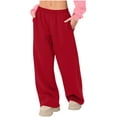 thumbnail image 2 of ClodeEU Wide Leg Sweatpants for Women,Low Rise Elastic Waistband Pants,Trendy Baggy Lounge Pants Red,Womens Plus XL, 2 of 8