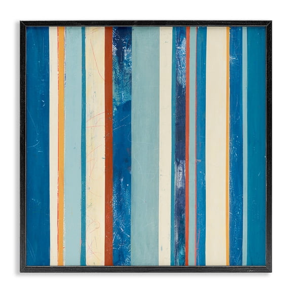 Stupell Industries Modern Distressed Blue Stripes Black Framed Giclee Art, 12 x 12, by Pippin Schupbach