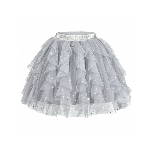 Girls Skirt Gray Layered Ruffle Fluffy Tutu Princess Party Birthday 6 Years