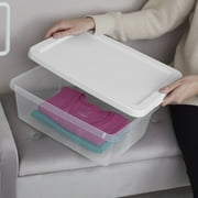 Sterilite 12 Quart Small Storage Bin, Clear Plastic Storage Container with Snap-On Lid, White