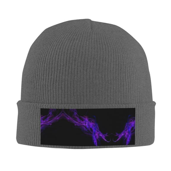 Black Purple Abstract Winter Beanie Hats for Men Women Warm Cozy Knitted Cuffed Skull Cap Deep Heather