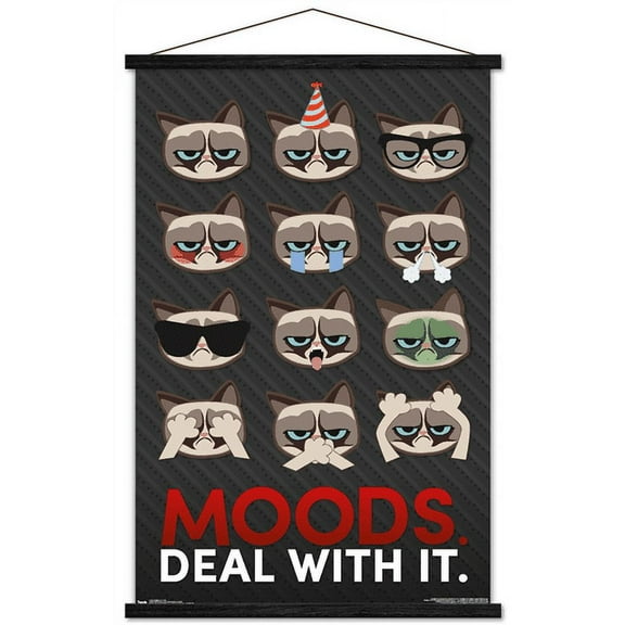 Grumpy Cat - Grid Wall Poster with Wooden Magnetic Frame, 22.375" x 34"