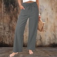 thumbnail image 3 of Bloomae Women Wide Leg Flowy Drawstring Palazzo Linen Pants Beach Lightweight Casual Elastic High Waisted Loose Comfy Trousers with Pockets, 3 of 8