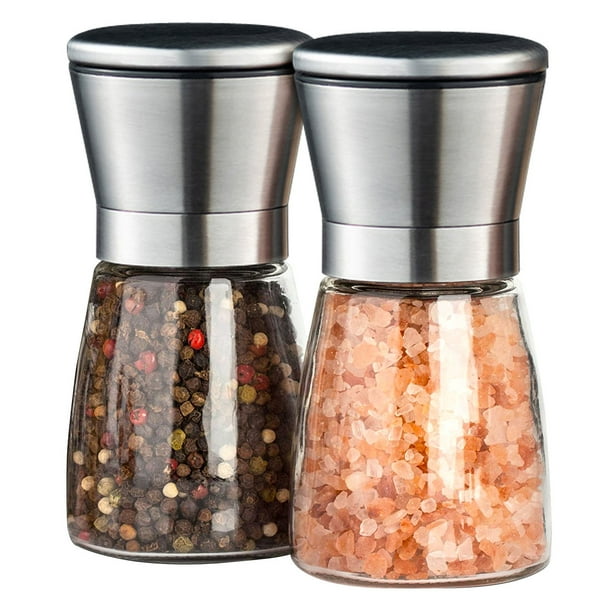 Salt and Pepper Grinders Set, 2 Pack of Glass Pepper Mills Shakers with