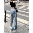 thumbnail image 2 of Vaqueros con borlas para mujer, lavados, informales, de cintura alta, elegantes, largos, rectos, combinables, modernos, sencillos, con bolsillos, estilo europeo., 2 of 6