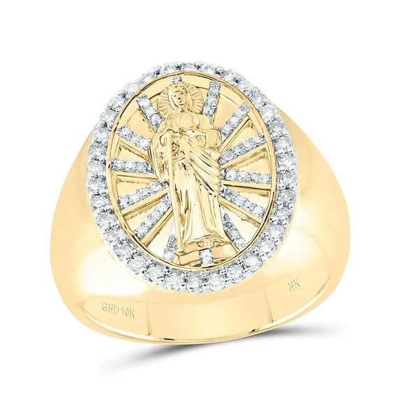 10kt Yellow Gold 5/8 Cttw Natural Diamond St.jude Mens Ring, Men Size: 8-12