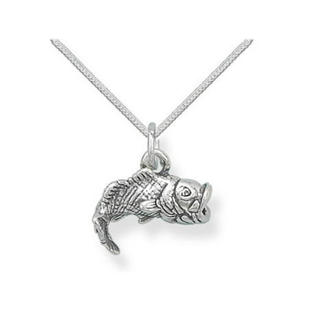 3-D Large Mouth Bass Necklace Sterling Silver, 18-inch