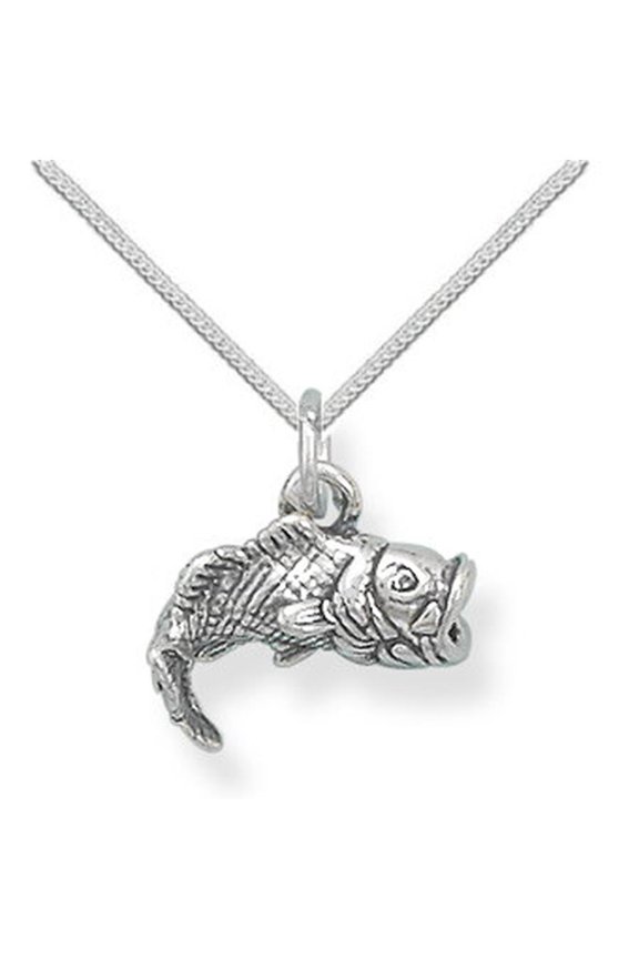 3-D Large Mouth Bass Necklace Sterling Silver, 18-inch