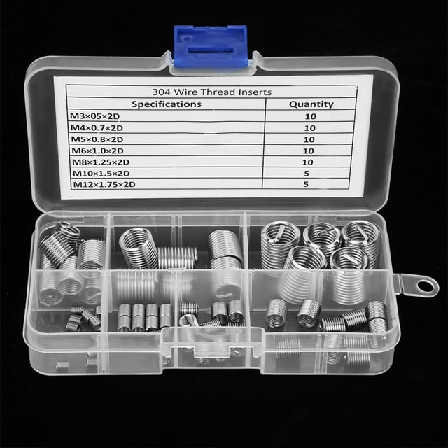 Kit d'Inserts de Filetage Hélicoïdal en Acier Inoxydable SS304 60 Pcs Premium (M3-M12) pour une Fixation et une Résistance aux Vibrations Améliorées dans les Métaux Souples