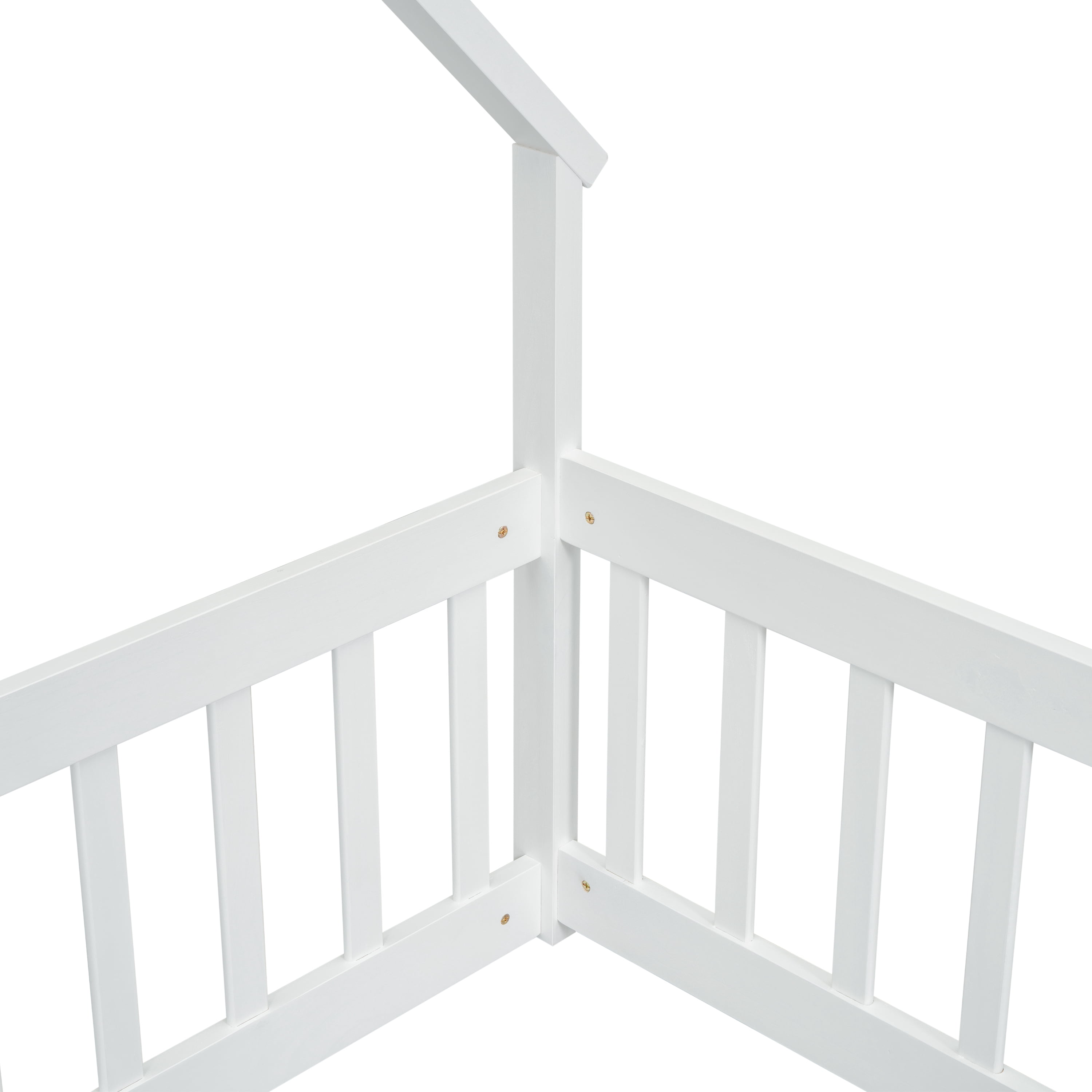 Kumix House-Shaped Floor Bed with Fence Guardrails and Roof, Twin Size Floor Bed Frame for Boys & Girls, Wooden Playhouse Bed Frame, Twin Floor Bed Montessori House Bed Frame, White