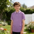 thumbnail image 2 of Byoo Tween Boys Basic Polo Shirt Sporty Solid Color Short Sleeve Button Pullover Top Breathable School T Shirt， Purple, 2 of 5