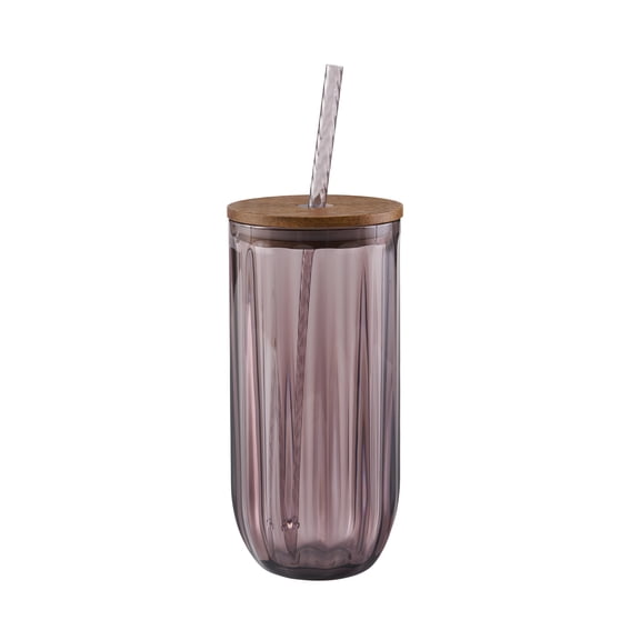 Better Homes & Gardens 21 oz Purple Tritan Plastic Sipper with Acacia Wood Lid and Straw