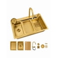 thumbnail image 1 of Tarja Kit de Acero Inoxidable Calibre 18 Dorado PVD para Empotrar 75x46x23cm Kit 7 Accesorios Dorados Monomando Jabonero Canasta Maxims, 1 of 6