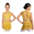 thumbnail image 5 of inlzdz Fringe Latin Dance Dress for Girls Sparkly Sequin Tassel Stage Outfit Chacha Rumba Jazz Ballet Leotards Yellow 6, 5 of 6