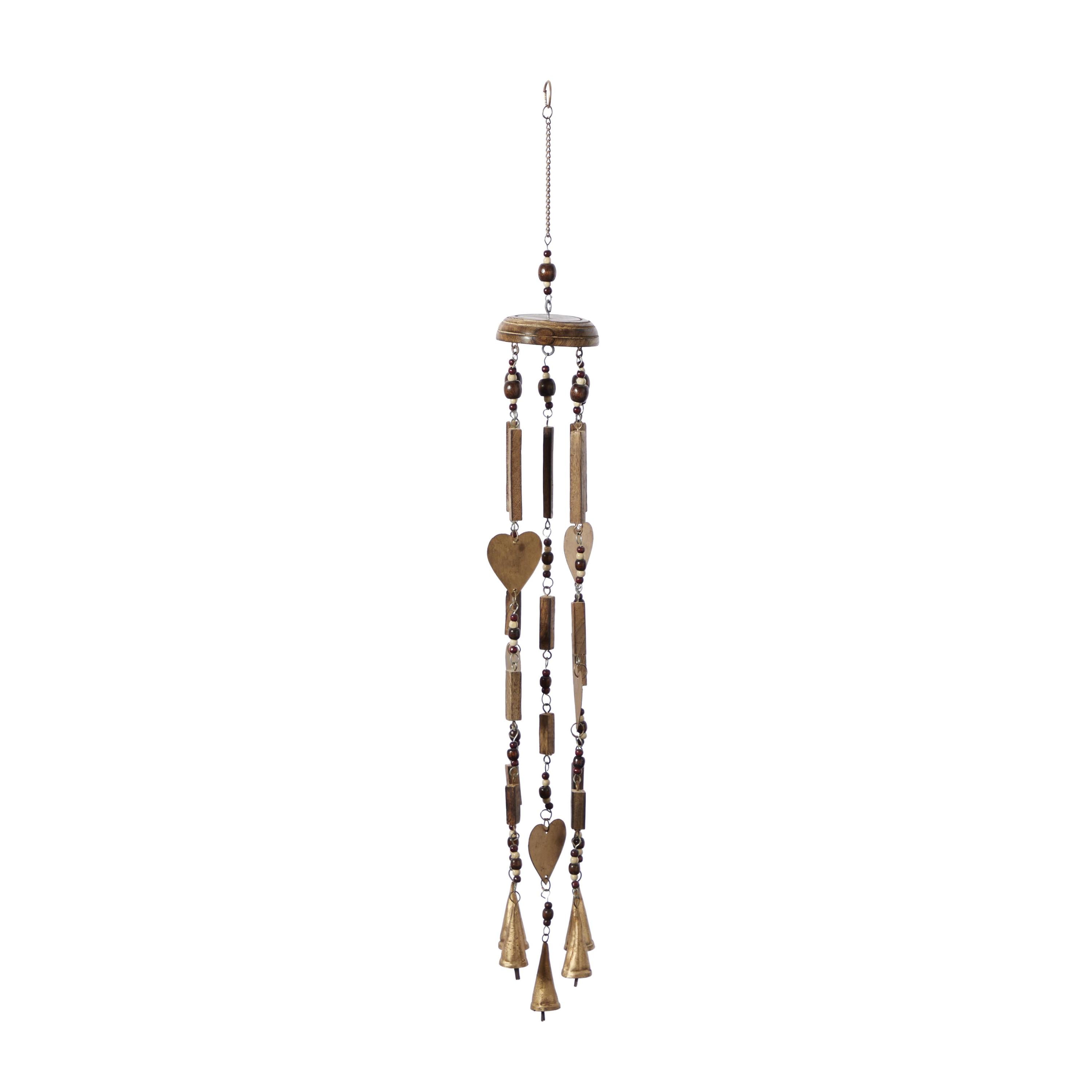 DecMode 33" Gold Metal Heart Windchime with Beads and Cone Bells
