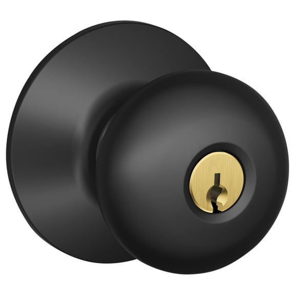Schlage Residential F51A PLY 622 KD Grade 2 Entry Lock Plymouth Knob Conventional Cylinder Keyed Different Matte Black Finish Not Handed
