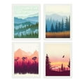 thumbnail image 2 of PixonSign Framed Wall Art Autumn Summer Forest Mountain Landscape Prints, Set of 4 Abstract Geometric Wall Decor Arts, Plant Wall Décor, Adhesive Canvas Poster, Modern Home Artwork - 8"x10" White, 2 of 5