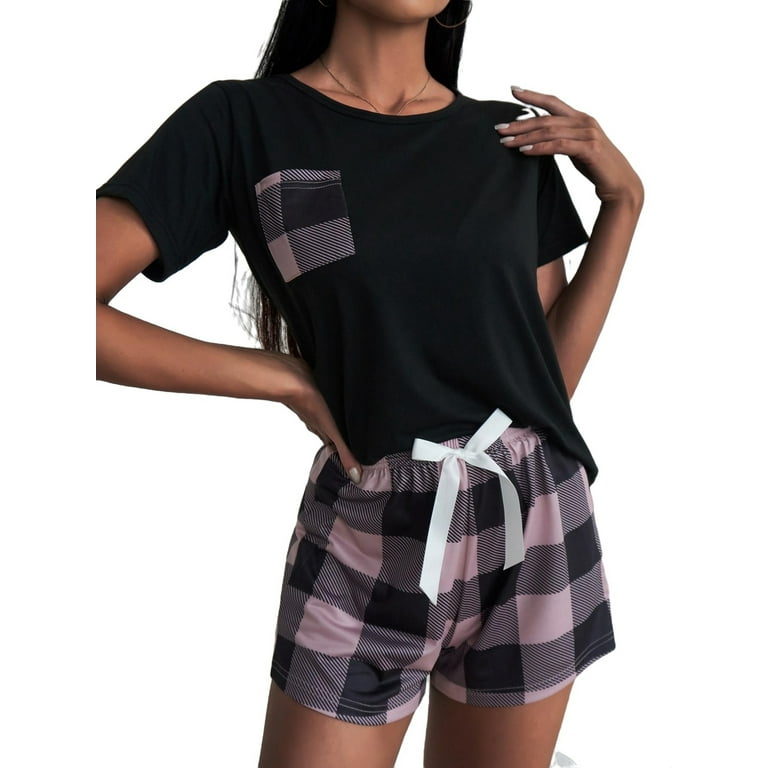Plaid women's pajama shorts sets sale