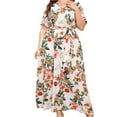 thumbnail image 2 of SMihono Robe Maxi Bohème d'Été pour Femmes Grande Taille Robe d'Été pour Femmes à Imprimé Robe Grande Taille à Col en V à Manches Courtes à Taille Élastique Robe de Plage Robe Soleil Robe Midi Fluide à Volants Robe Évasée de Plage, 2 of 9