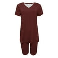 thumbnail image 4 of JWZUY Womens Plus Size Pajamas Set Crewneck Short Sleeve 2 Pieces Outfit Top Bottom Sleep Wear Solid Plain Lounge Wear Red XXXL, 4 of 4