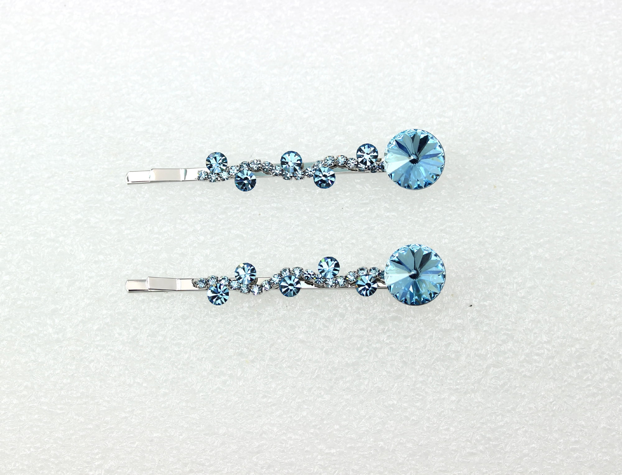 Faship  A Pair Of Aqua Premium Rhinestone Crystal Floral Hair Clips 2 Pcs Pins