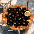 thumbnail image 2 of Orange Fall Round Tablecloth, Fitted Table Cover with Elastic for 55"-60" Round Tables, Black Maple Leaf Pumpkins Thanksgiving Table Cloth Outdoor Indoor Dinning Party Waterproof Tablecloths, 2 of 7