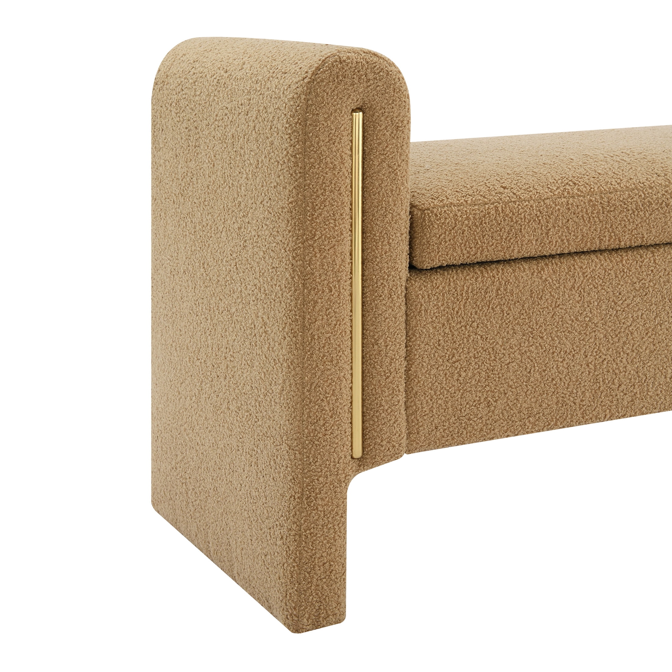 Orion Modern 41.7"W Teddy Upholstery Storage Ottoman Bench with Metal Accents, Khaki