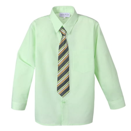 Spring Notion Big Boys' Cotton Blend Dress Shirt and Tie Set, Pastel Green
