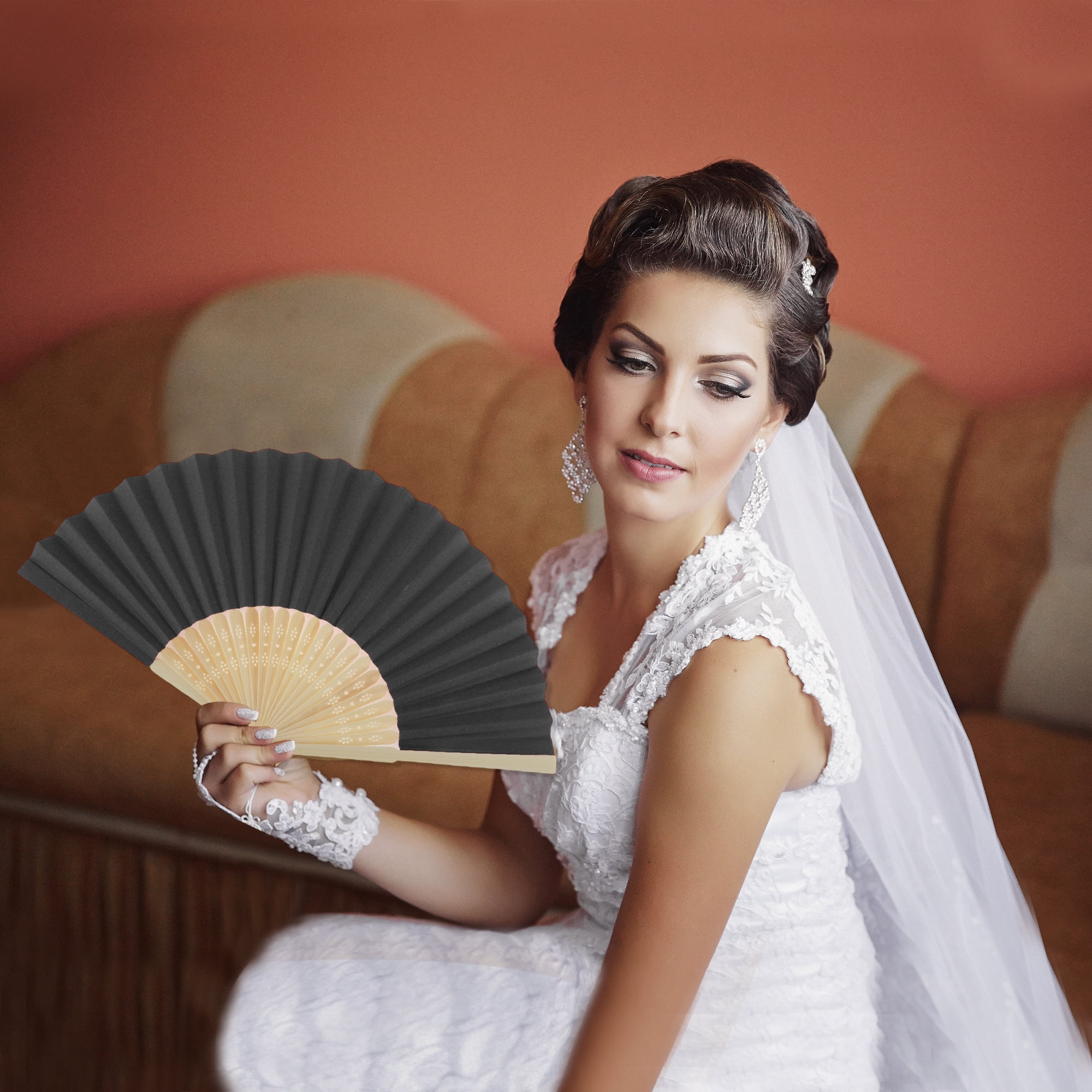 Unique Bargains Portable DIY 7-Inch Blank Folding Fan 1 Pc Black
