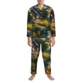 thumbnail image 3 of Picia Cozy Cottage Lakeside Sunset Pattern Men’s Long-Sleeve Sleepwear Set - Soft 2-Piece Loungewear with Pockets, Comfy PJs for Relaxing Nights-Small, 3 of 7