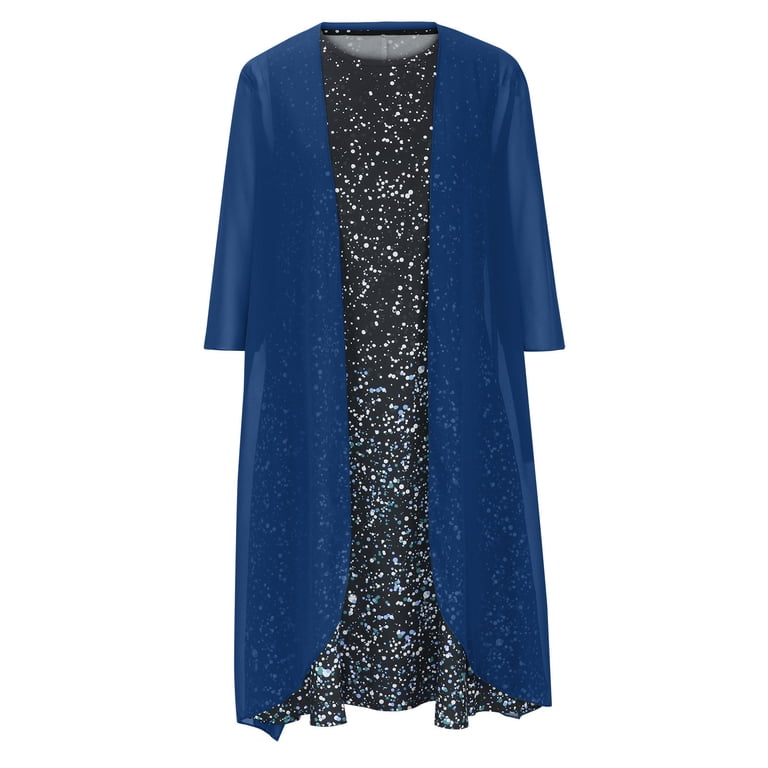 ZQGJB Womens Two-Piece Set Sparkly Midi Dress with Long Sleeve Cardigan  Loose Elegant Chiffon Sleeveless Plus Size Wedding Guest Dresses Suit Blue  XXL - Walmart.com