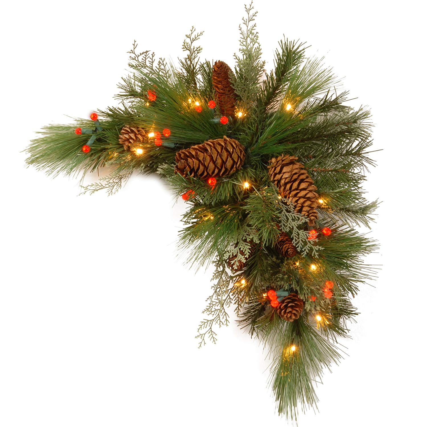 30" PreLit Green and Brown Artificial Pine Christmas Swag LED Lights