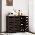 thumbnail image 2 of HOMCOM Narrow Shoe Cabinet for Entryway with 3 Slatted Doors, Dark Brown, 2 of 10