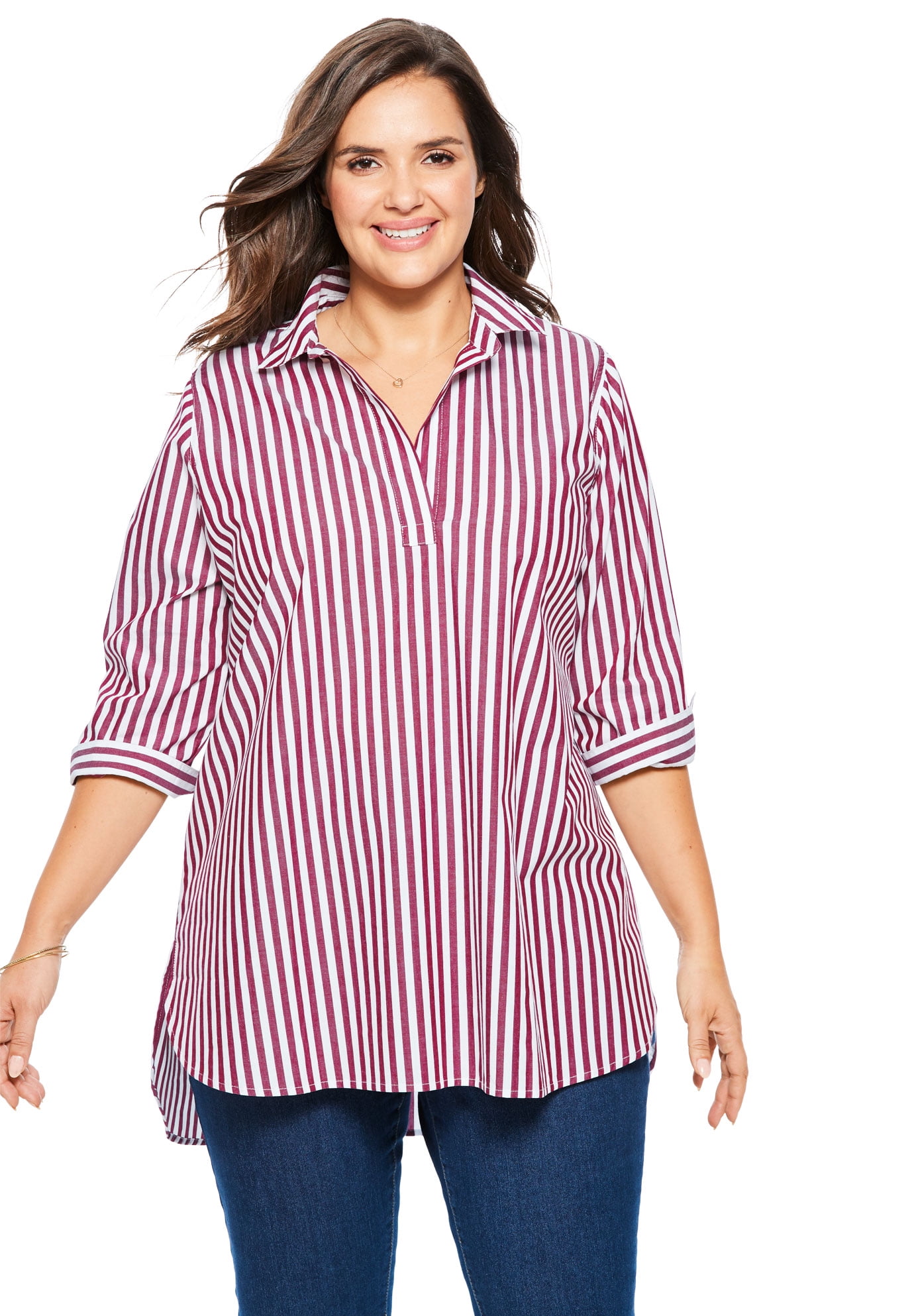 Woman Within - Woman Within Women's Plus Size Perfect Popover Collared Shirt - Walmart.com 