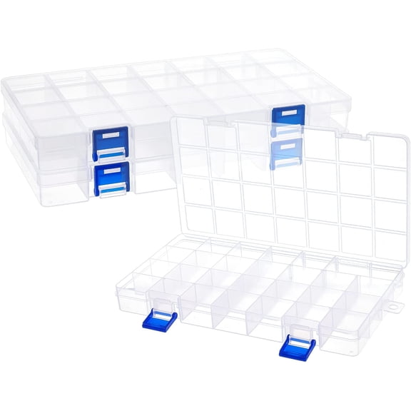 3 Pack Plastic Organizer Box 28 Grids Bead Organizer with Dividers Adjustable Clear Plastic Bead Case Storage Container