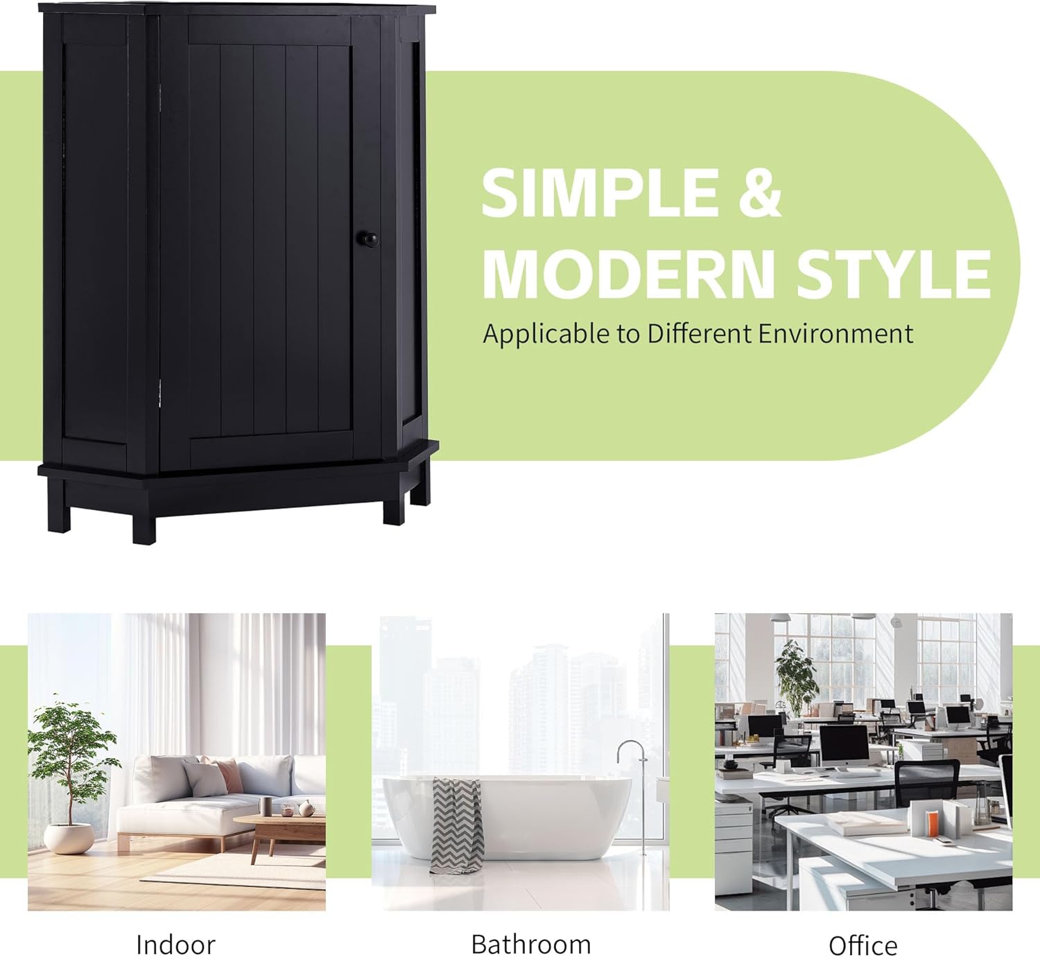 31" Corner Storage Cabinet, Wood Freestanding Triangle Floor Cabinet with Door & Shelves, Black