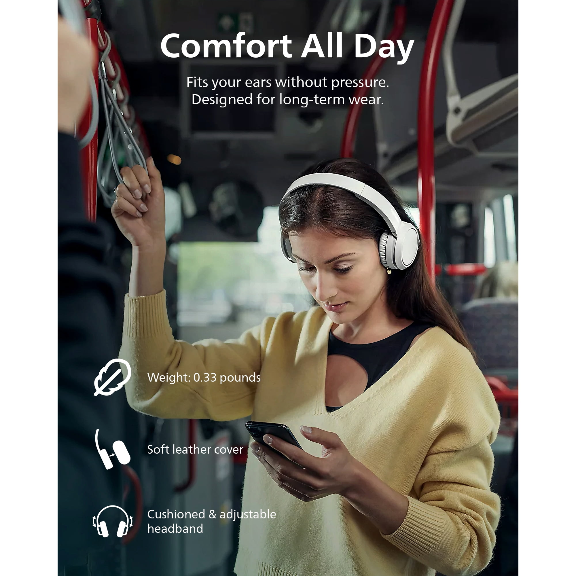 Philips H4205 on-Ear Wireless Headphones with 32mm Drivers and BASS Boost on-Demand, Red
