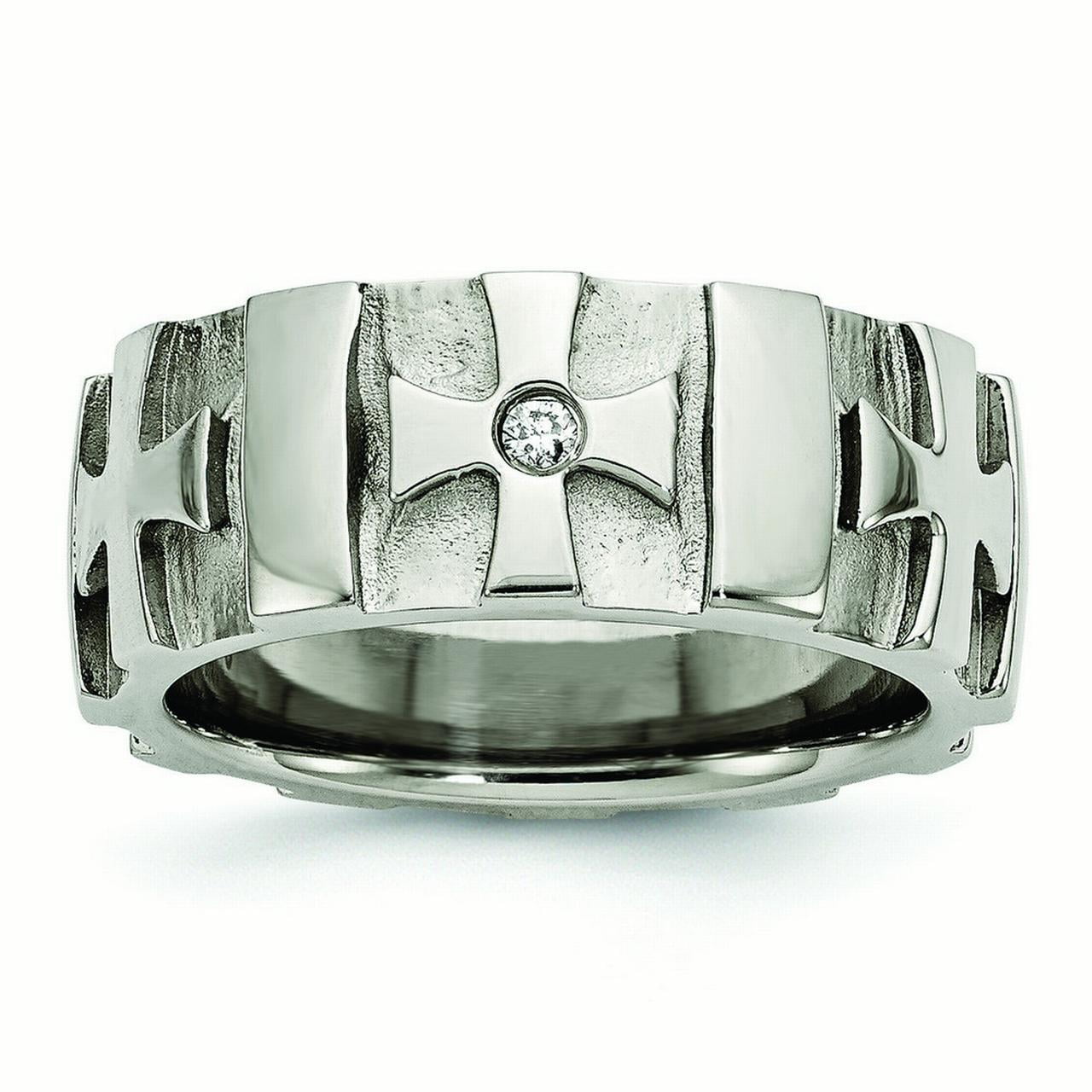 Kevin Jewelers Stainless Steel Crosses w/Diamond 8.5mm Brushed