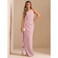 thumbnail image 7 of Dusty Pink One Shoulder Ruched Wrap Maxi Dress With Asymmetrical Ruffle Hem And Draped Detail, 7 of 7